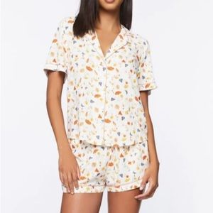 Mushroom & Butterfly Pajama Shirt & Shorts Set For Women